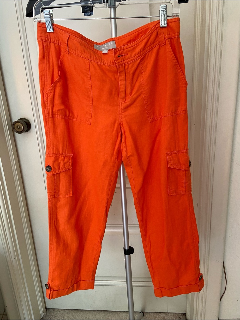 BANANA REPUBLIC Orange Ankle Cargo Crop Pants, linen